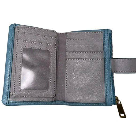 Fossil Blue Leather Zip Around Bifold Wallet - Two Tone - Picture 3 of 8